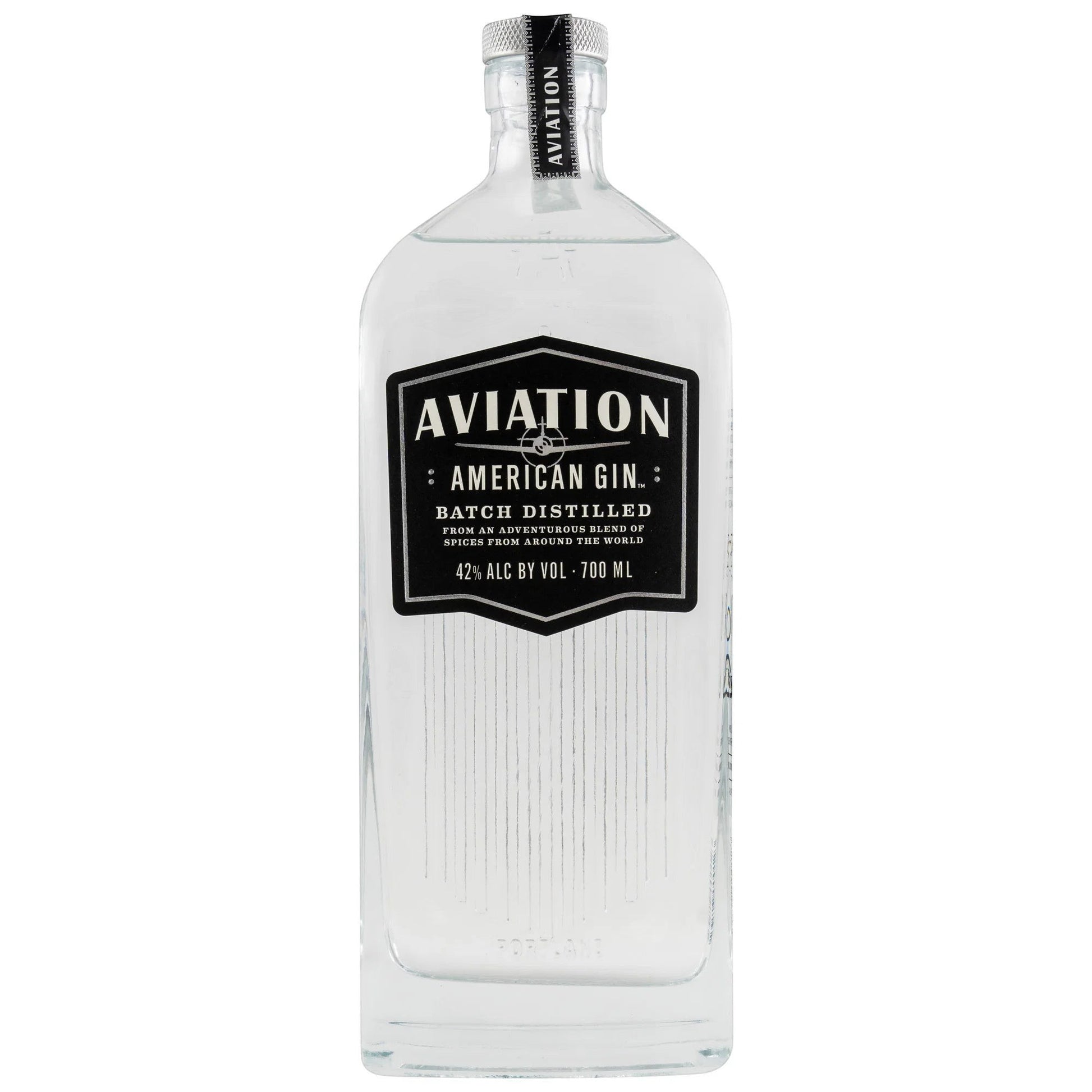 Schwarzbach Spirits Aviation American Gin, batch distilled, 42% ABV, 700ml bottle with floral and citrus notes.
