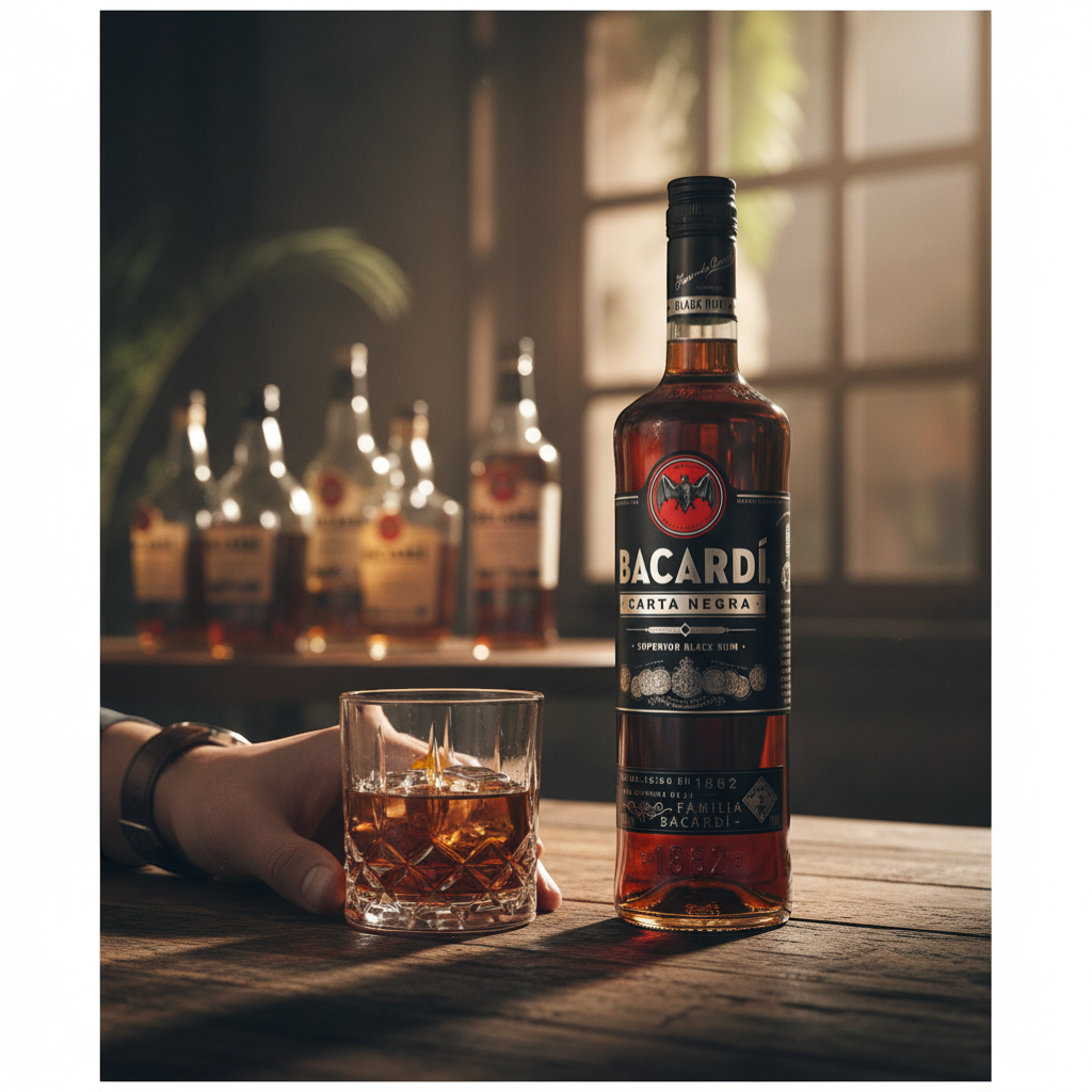 Schwarzbach Spirits presents Bacardi Carta Negra, a full-bodied dark rum with notes of vanilla, caramel, and spice. Aged in charred oak barrels.