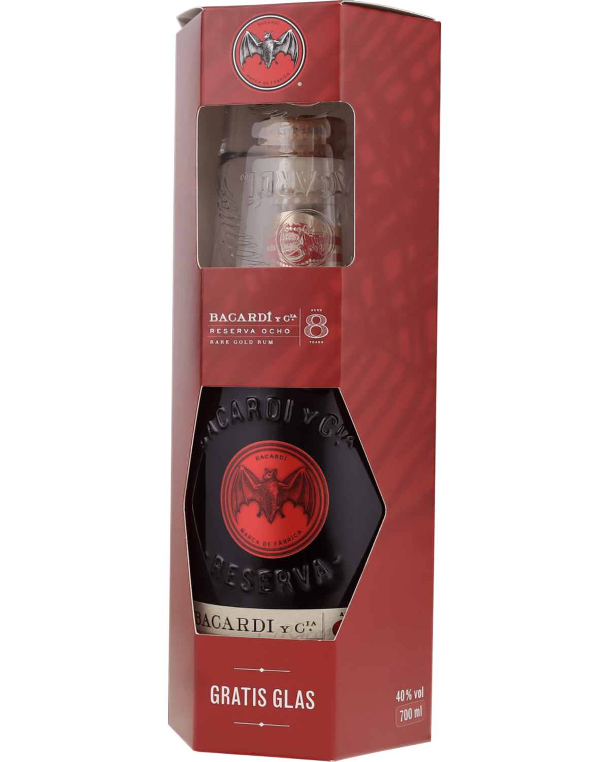 Schwarzbach Spirits Bacardi Gran Reserva Ocho 8 Jahre Rum Geschenkset mit Glas in roter Verpackung