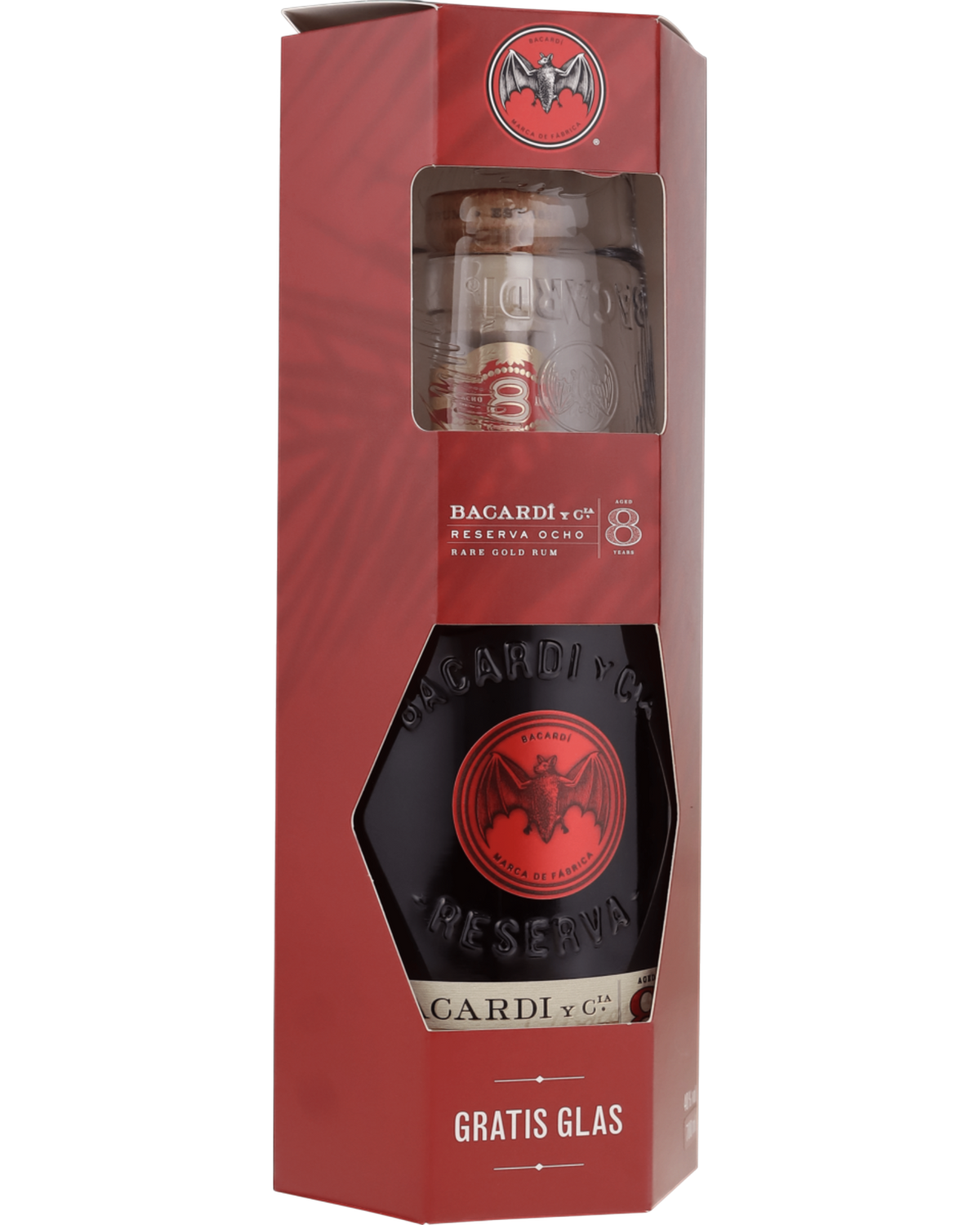 Schwarzbach Spirits Bacardi Gran Reserva Ocho 8 Jahre Rum Geschenkset mit Glas in roter Verpackung
