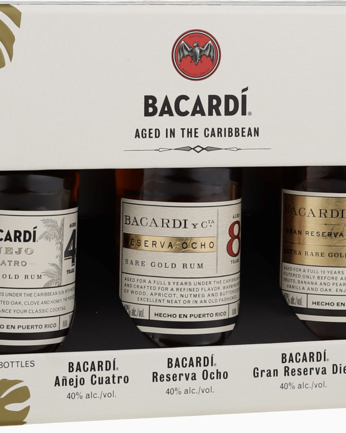 Schwarzbach Spirits Bacardi Discovery Pack mit drei Rum-Miniaturen Anejo Cuatro, Reserva Ocho und Gran Reserva Diez