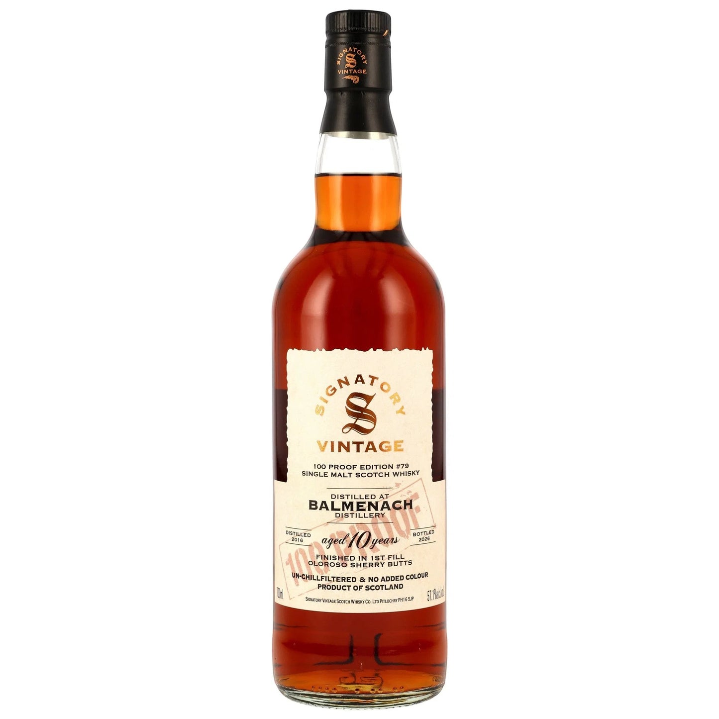 Schwarzbach Spirits Balmenach 10 Jahre Single Malt Whisky in einer Flasche mit Signatory Vintage 100 Proof Etikett
