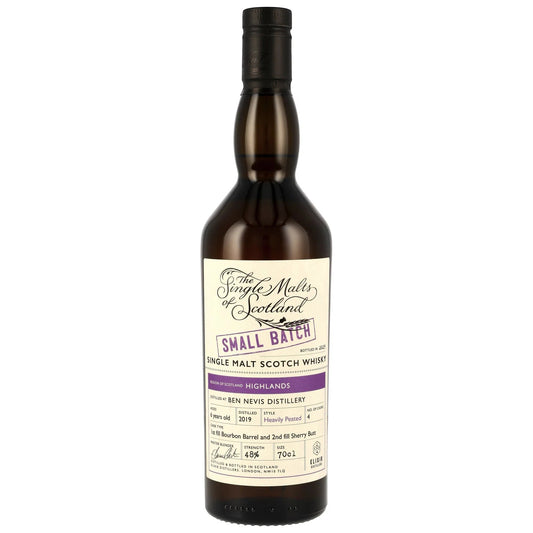 Schwarzbach Spirits Ben Nevis 6 Jahre Peated Small Batch Single Malt Scotch Whisky, 48% Vol. in 70cl Flasche, gereift in Bourbon und Sherry Fässern.
