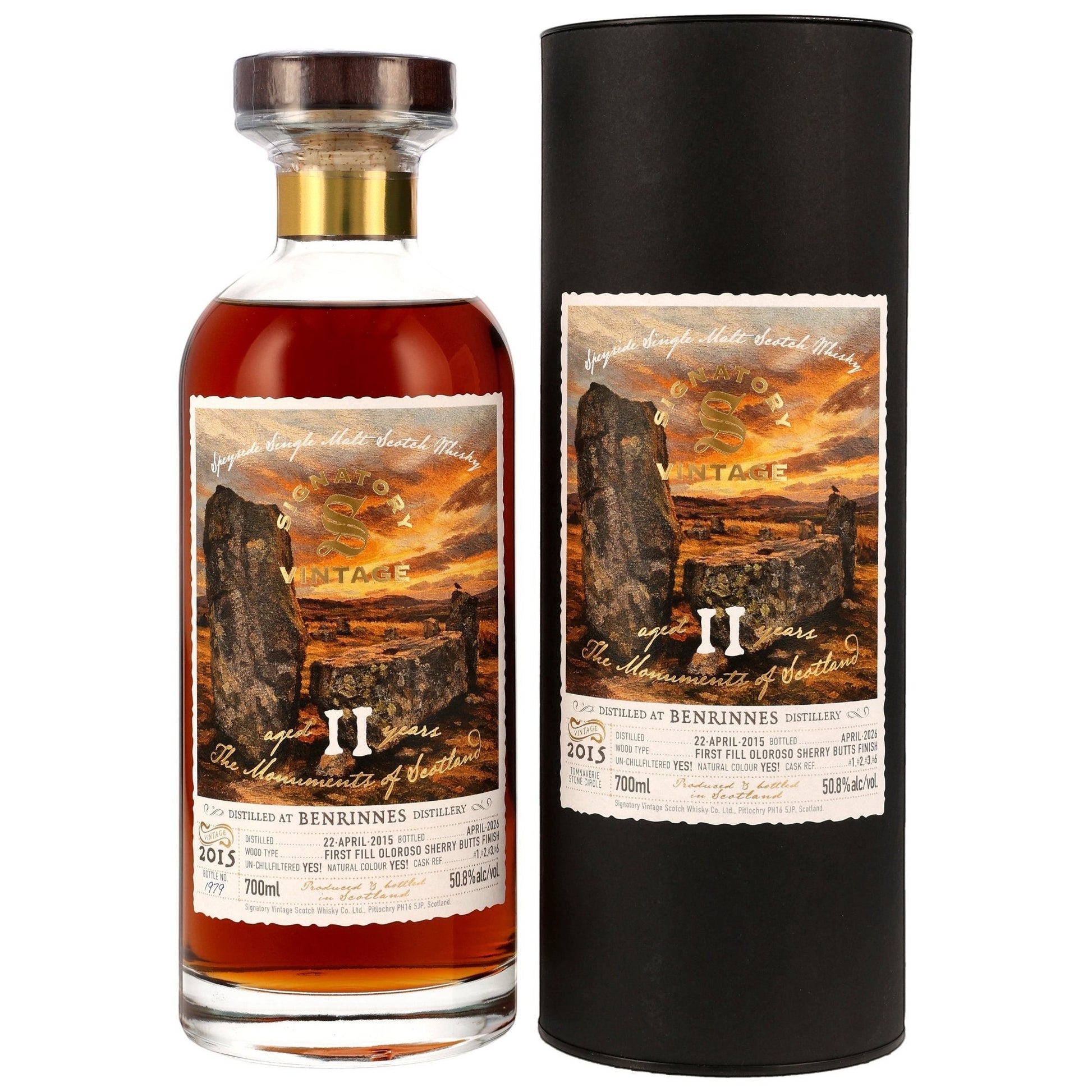 Schwarzbach Spirits Benrinnes 11 Jahre Single Malt Whisky mit Oloroso Sherry Finish in Flasche und schwarzer Tube