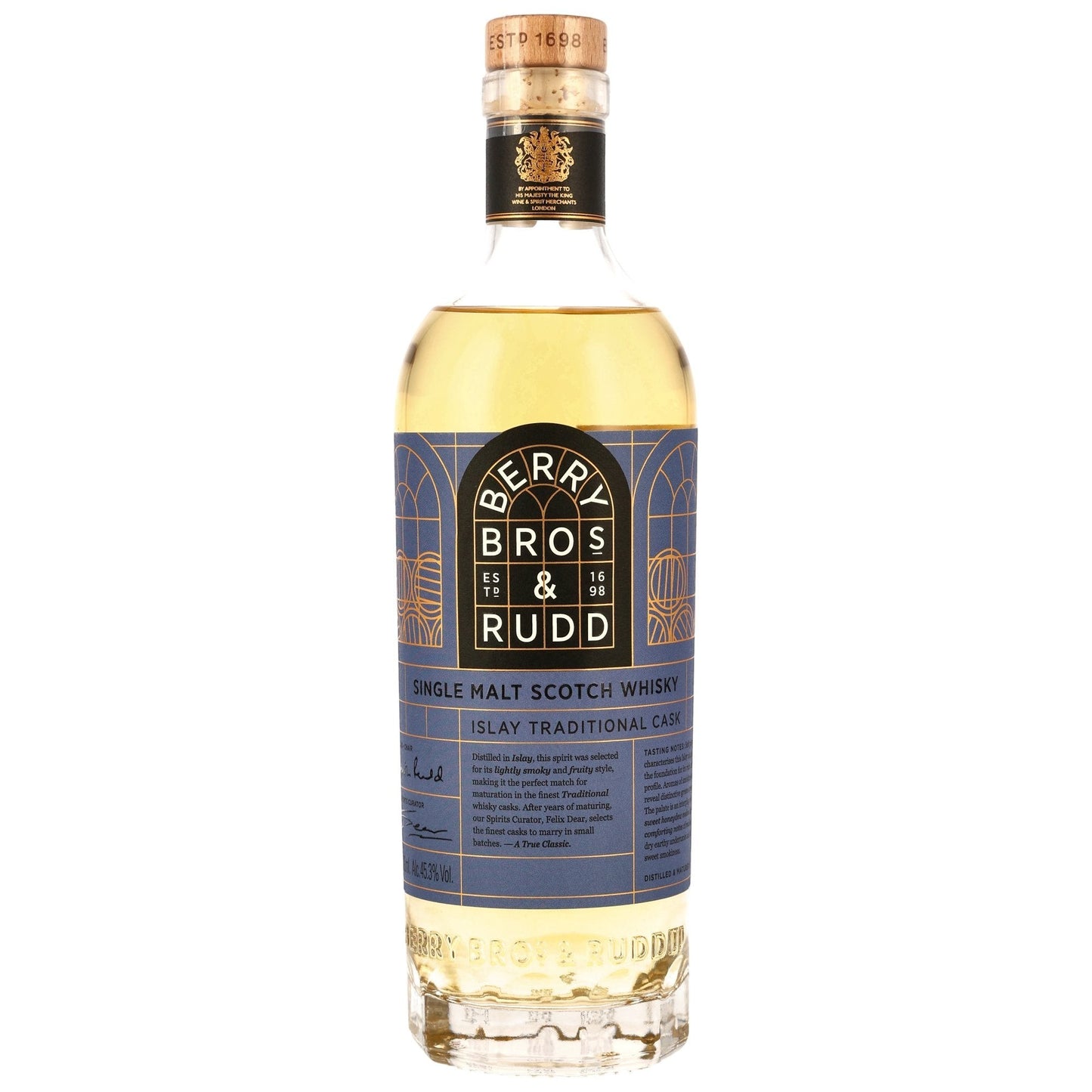 Schwarzbach Spirits Berry Bros. & Rudd Islay Traditional Cask Single Malt Scotch Whisky, 45,3% Vol., 0.7L, goldfarben, mit Torfrauch und Fruchtnoten.