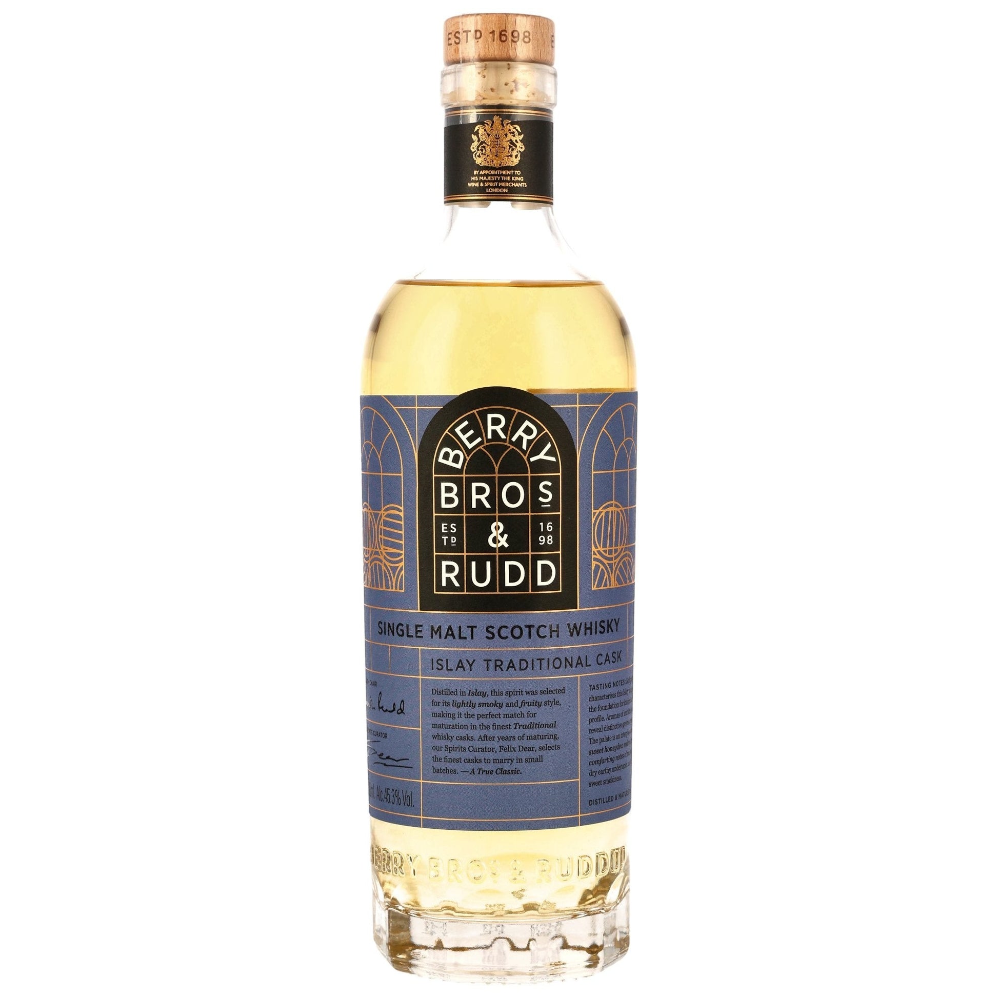 Schwarzbach Spirits Berry Bros. & Rudd Islay Traditional Cask Single Malt Scotch Whisky, 45,3% Vol., 0.7L, goldfarben, mit Torfrauch und Fruchtnoten.