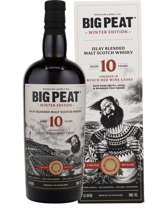 Schwarzbach Spirits Big Peat 10 Jahre Winter Edition 2026 Islay Blended Malt Whisky mit Geschenkverpackung