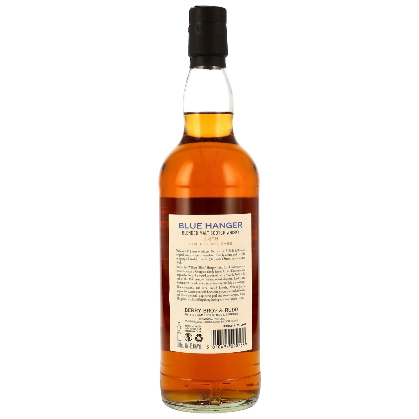 Schwarzbach Spirits Blue Hanger Blended Malt Scotch Whisky 26 Jahre Limited Release No. 14, 45,6% Vol. mit Schokoladen- und Fruchtnoten.