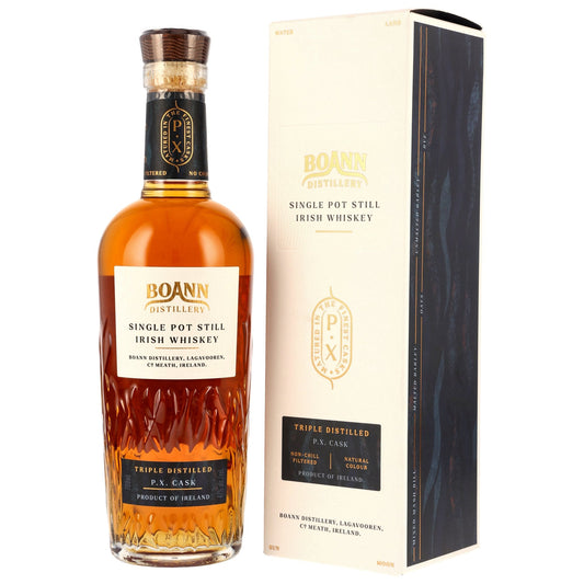 Schwarzbach Spirits Boann Single Pot Still Irish Whiskey in bernsteinfarbener Flasche mit eleganter Geschenkverpackung