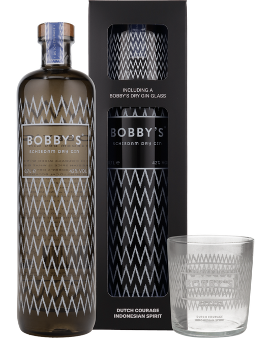 Schwarzbach Spirits Bobby's Schiedam Dry Gin Geschenkset mit 0,7L Flasche, Umverpackung und passendem Tumbler Glas