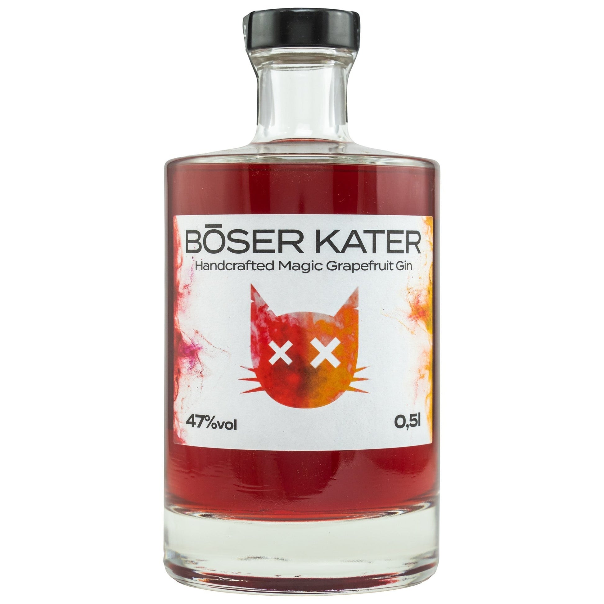 Schwarzbach Spirits BÖSER KATER Magic Grapefruit Gin mit Farbwechseleffekt, 40% Vol., 0.5l Flasche mit Katzenmotiv