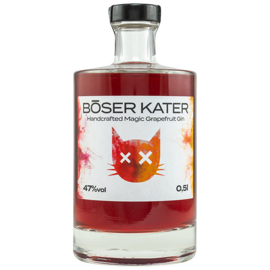 Schwarzbach Spirits BÖSER KATER Magic Grapefruit Gin mit Farbwechseleffekt, 40% Vol., 0.5l Flasche mit Katzenmotiv