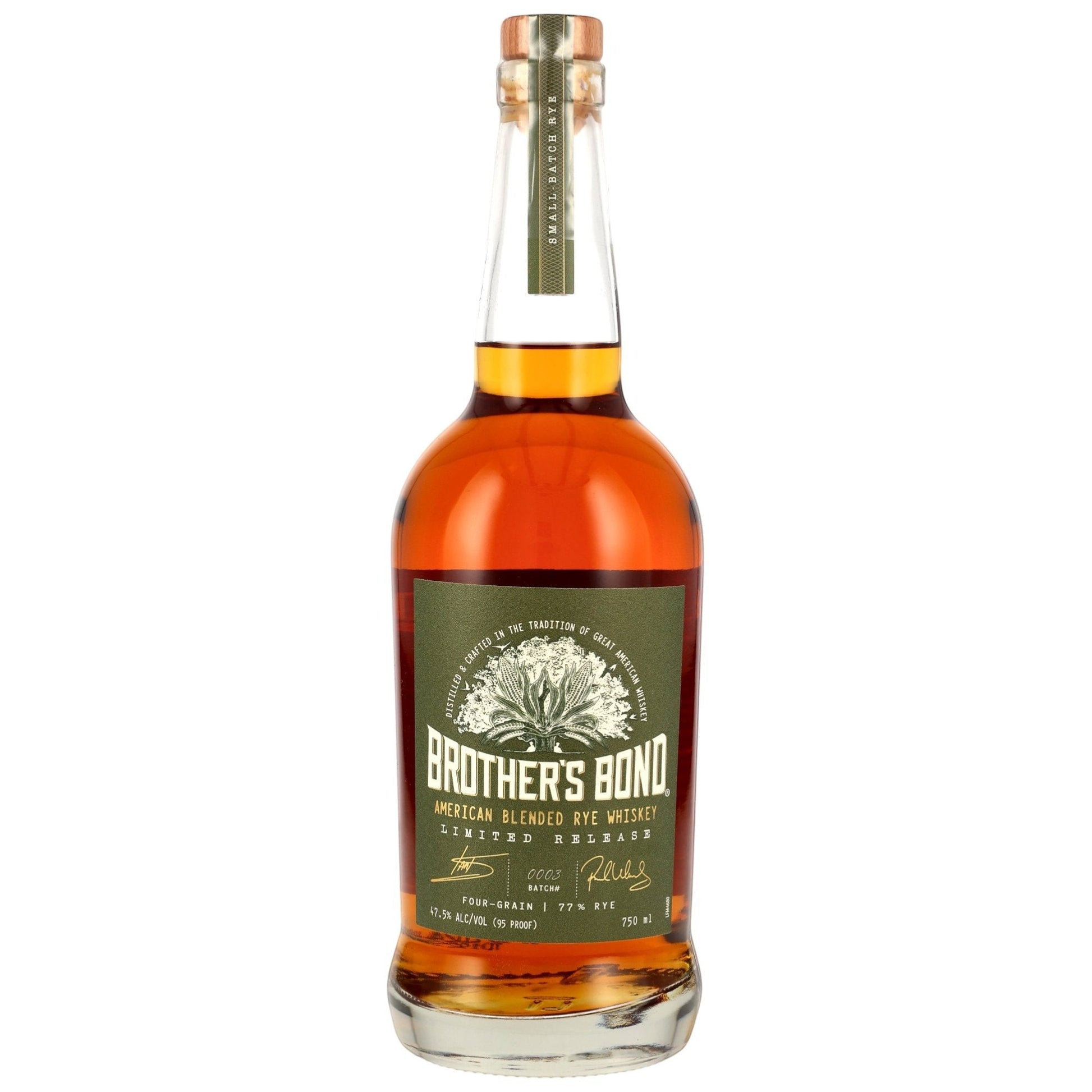 Schwarzbach Spirits Brother's Bond American Blended Rye Whiskey, 47.5% Vol., 750 ml, limited release, four-grain mash bill with 77% rye.