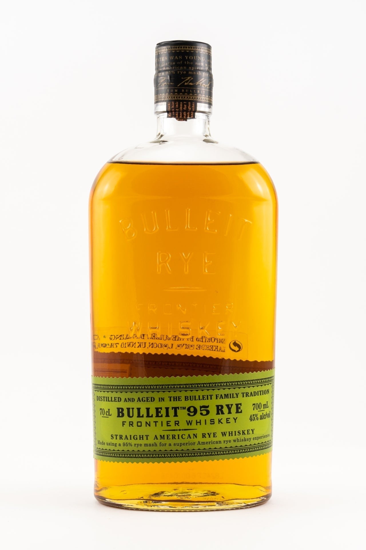 Schwarzbach Spirits: Flasche Bulleit 95 Rye Frontier Whiskey, 700 ml, 45% Vol. Bernstein-farbener amerikanischer Roggenwhiskey mit Gewürz- und Pfeffernote.