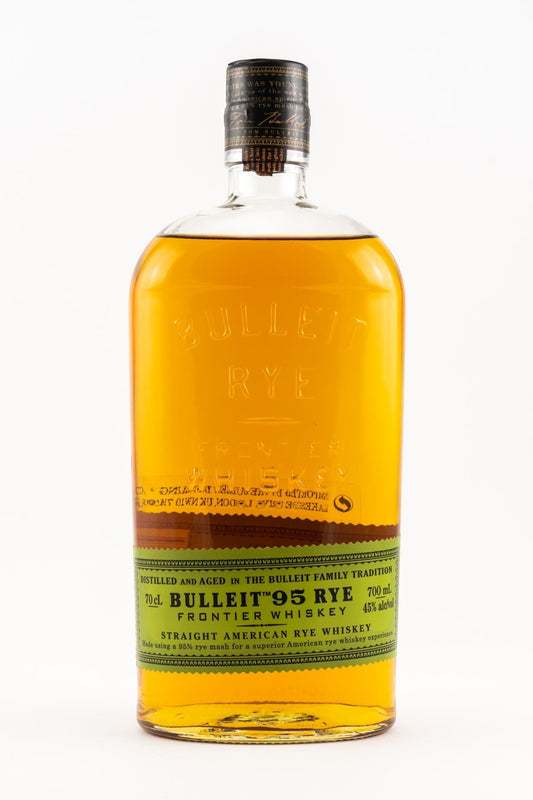 Schwarzbach Spirits: Flasche Bulleit 95 Rye Frontier Whiskey, 700 ml, 45% Vol. Bernstein-farbener amerikanischer Roggenwhiskey mit Gewürz- und Pfeffernote.
