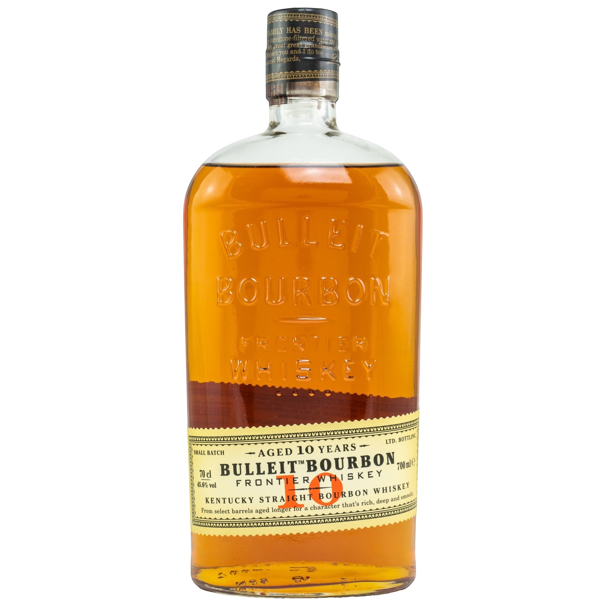 Schwarzbach Spirits: Bulleit Bourbon 10 Jahre, ein Kentucky Straight Bourbon Whiskey mit 45,6% Vol. und 0,7L Flasche.
