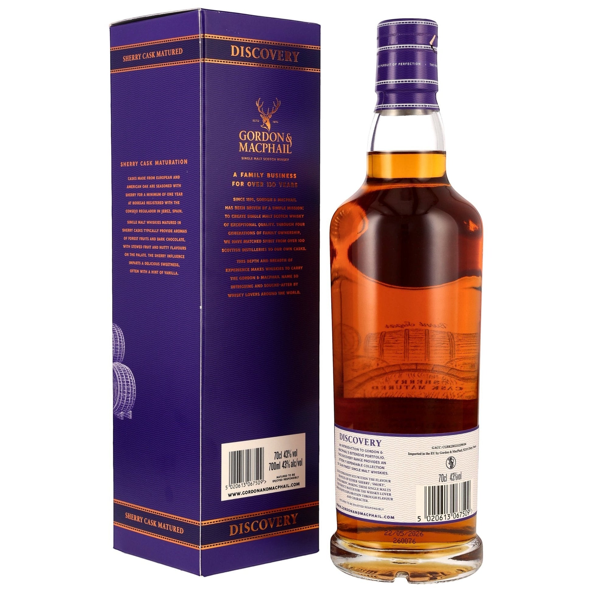 Schwarzbach Spirits Bunnahabhain 11 Jahre Discovery Sherry Cask Whisky Flasche mit violetter Geschenkverpackung