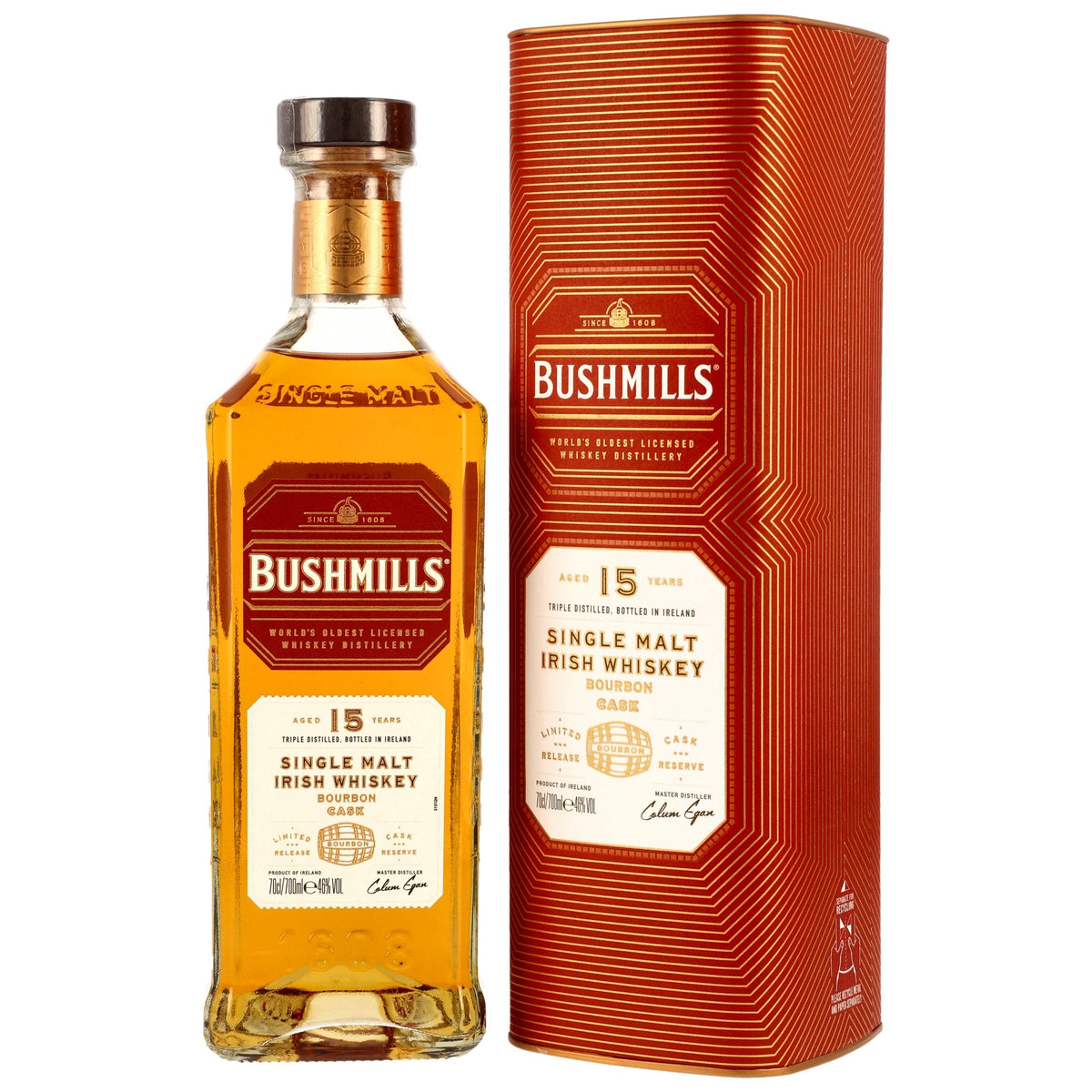 Schwarzbach Spirits Bushmills 15 Jahre Bourbon Cask Irish Single Malt Whiskey mit Geschenkdose