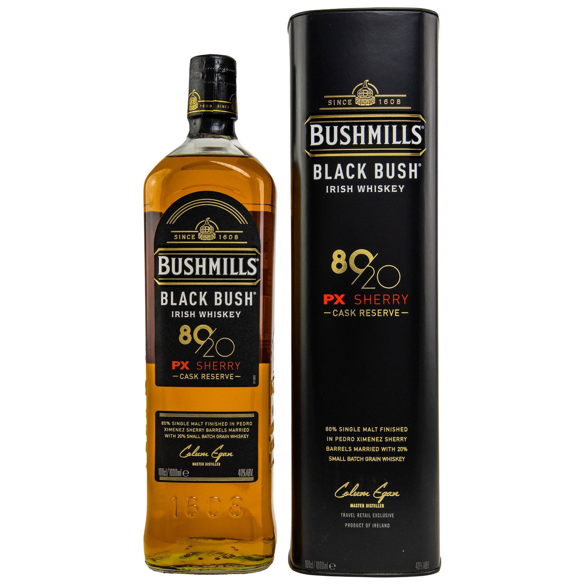 Schwarzbach Spirits Bushmills Black Bush 80/20 PX Sherry Cask Reserve Whiskey Flasche mit schwarzer Geschenkdose