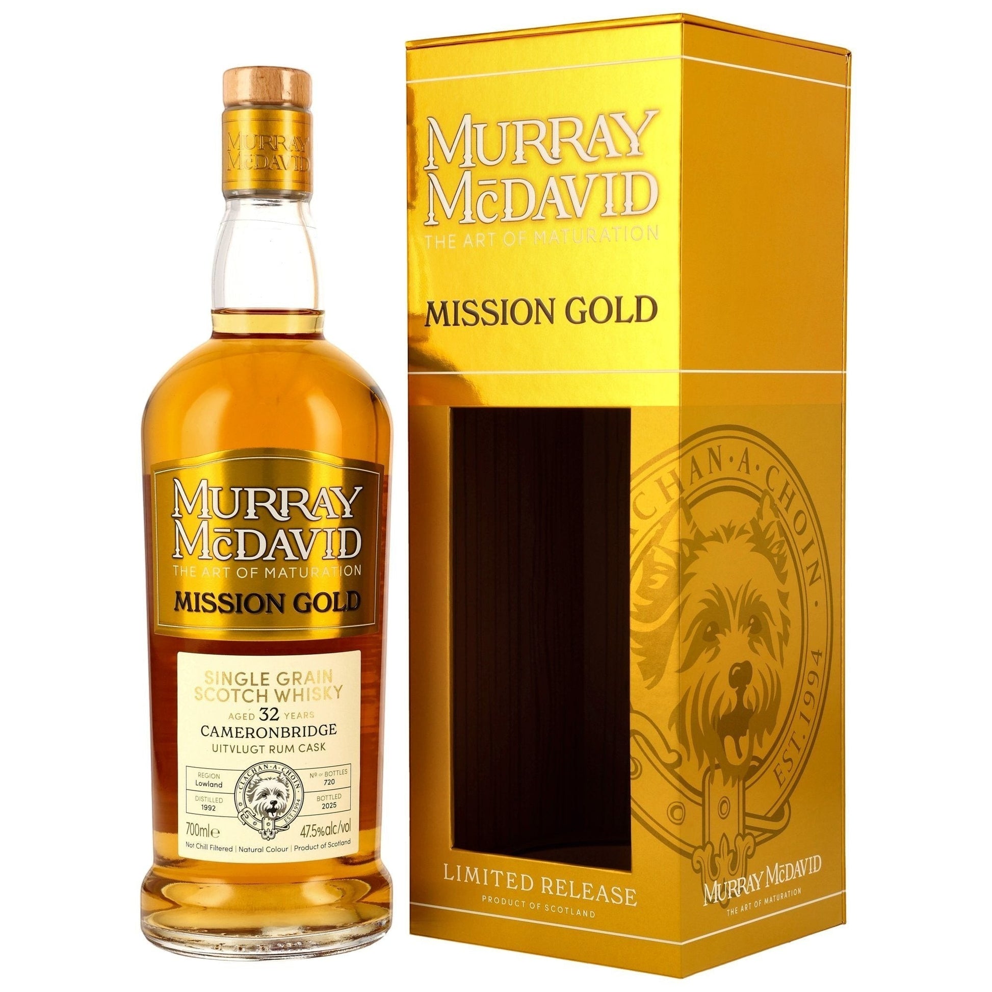 Schwarzbach Spirits Cameronbridge 32 Jahre Uitvlugt Rum Cask Finish Single Grain Scotch Whisky, 47,5% Vol., 700ml.