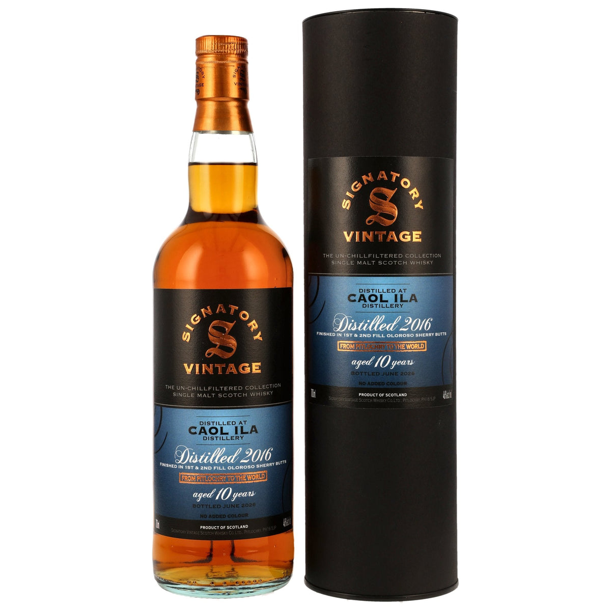 Schwarzbach Spirits Caol Ila 10 Jahre Single Malt Whisky mit Oloroso Sherry Finish in Flasche und schwarzer Dose