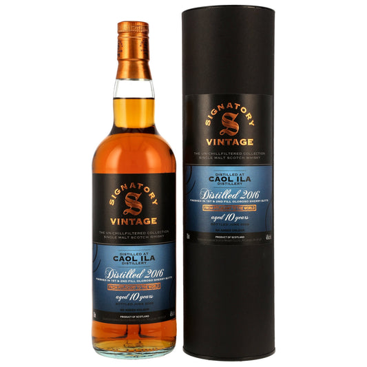 Schwarzbach Spirits Caol Ila 10 Jahre Single Malt Whisky mit Oloroso Sherry Finish in Flasche und schwarzer Dose