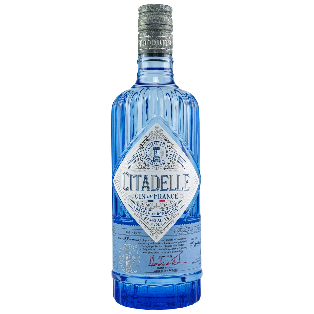 Schwarzbach Spirits Citadelle Original Dry Gin in der ikonischen blauen Glasflasche mit silbernem Etikett