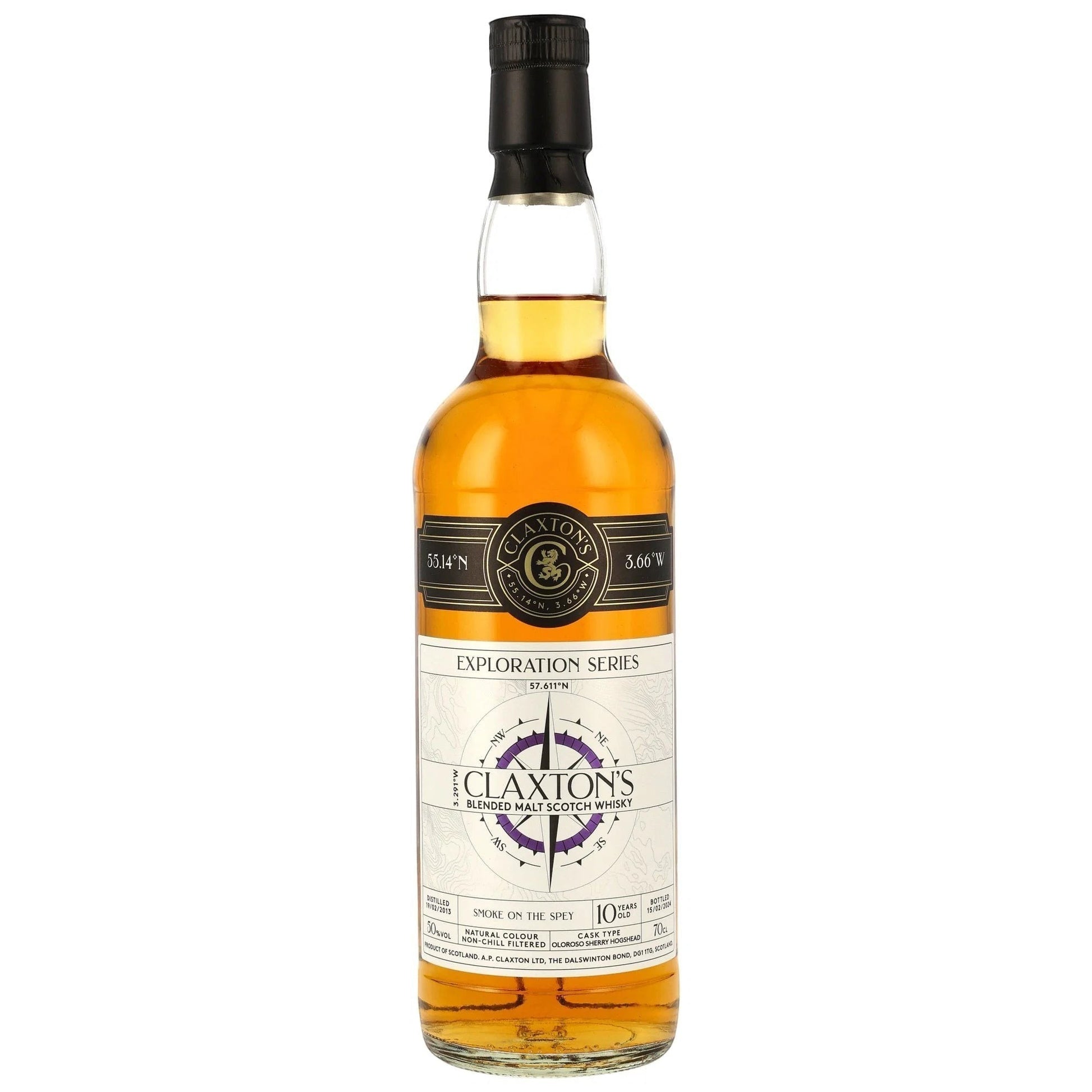 Schwarzbach Spirits Claxton's Smoke on the Spey 10 Year Old Oloroso Sherry Cask Blended Malt Scotch Whisky bottle.