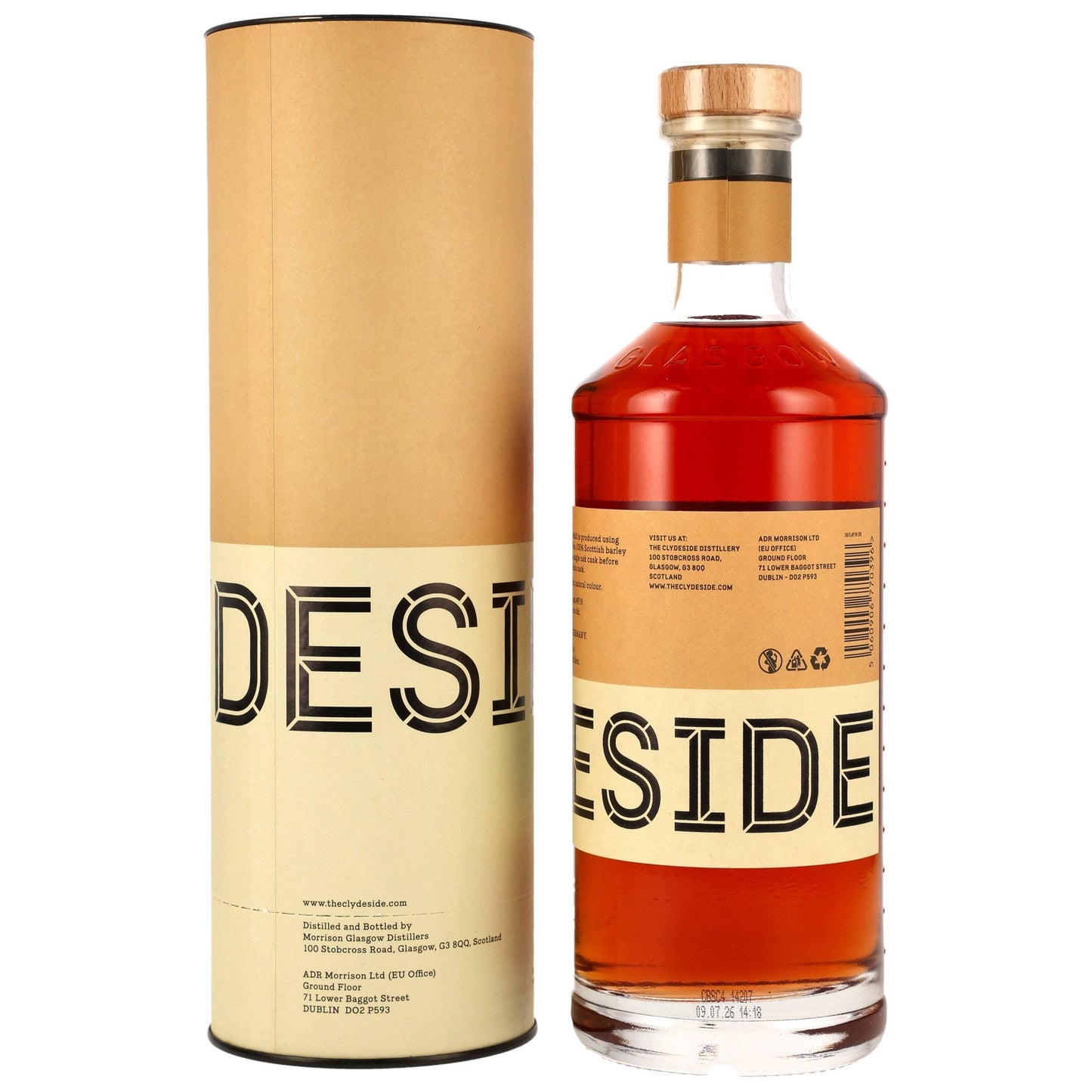 Schwarzbach Spirits Clydeside 7 Year Madeira Cask Finish single malt whisky bottle and tube packaging