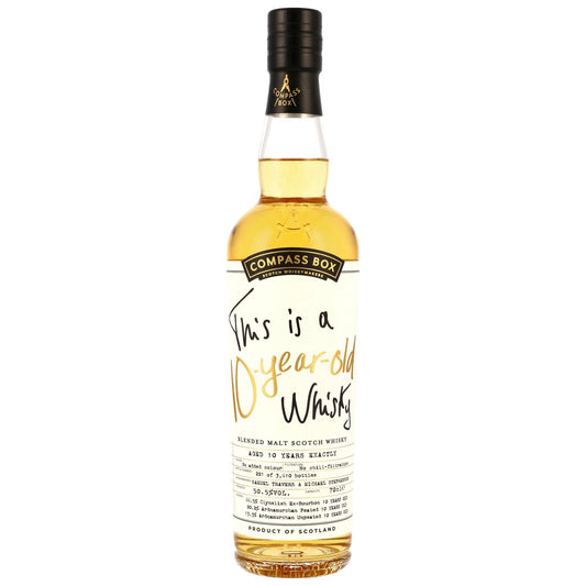 Schwarzbach Spirits Compass Box 10-Year-Old Blended Malt Scotch Whisky in einer 0,7l Flasche mit hellem Goldton