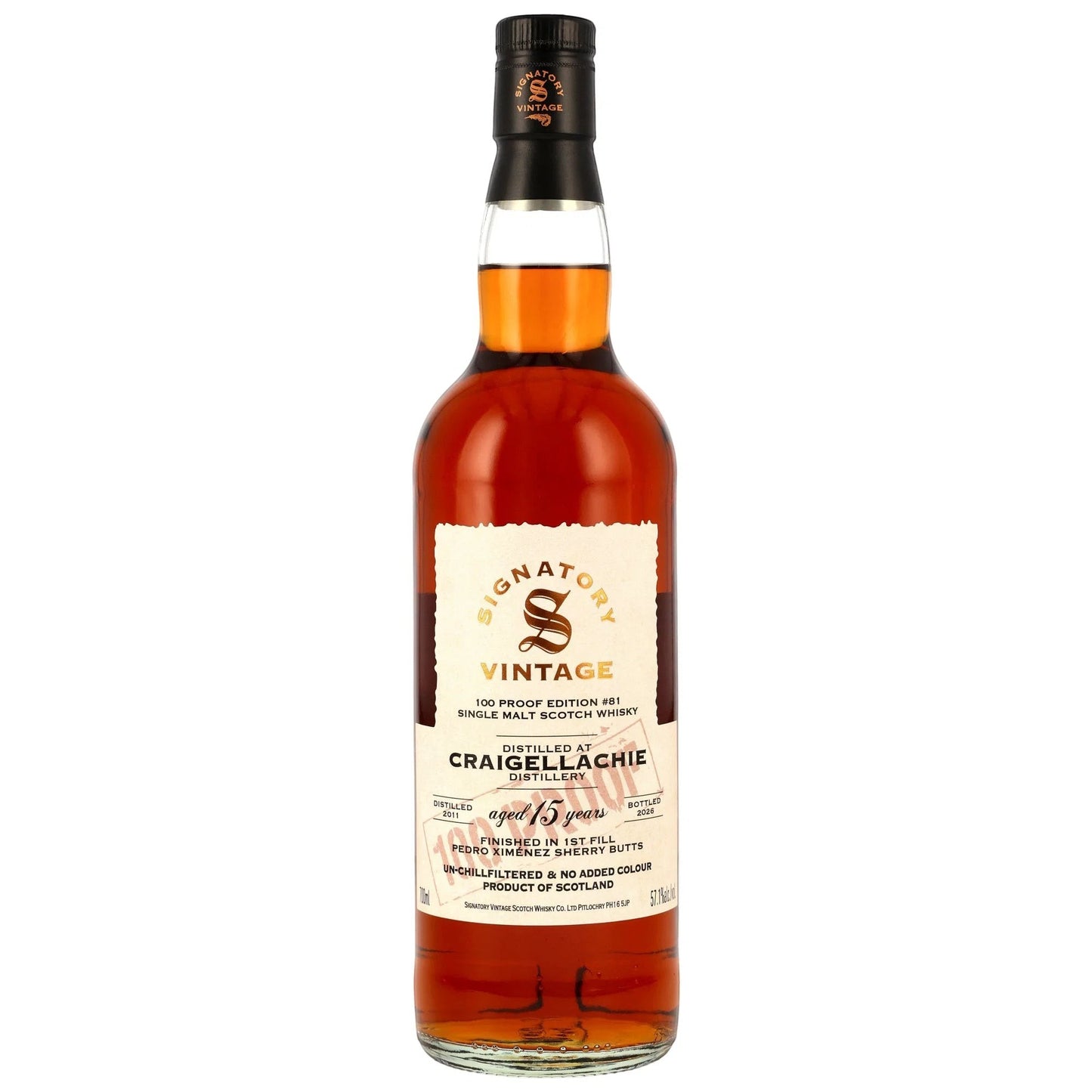 Schwarzbach Spirits Craigellachie 15 Jahre Single Malt Whisky in der Signatory Vintage 100 Proof Flasche mit PX Finish