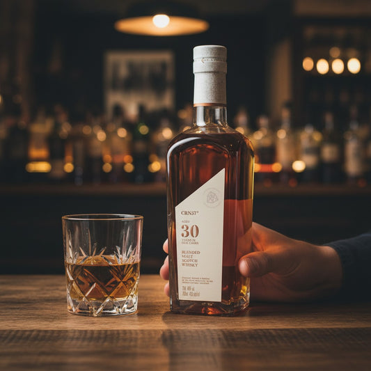 Schwarzbach Spirits CRN57 30 Years Blended Malt Scotch Whisky, 43% Vol. Aged in oak casks, 70cl bottle.