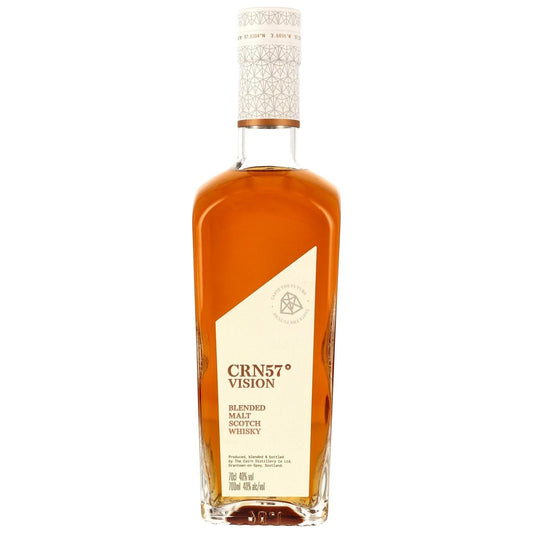 Schwarzbach Spirits CRN57 Vision Blended Malt Scotch Whisky bottle, amber liquid, 40% vol, 70cl. Modern geometric label design.