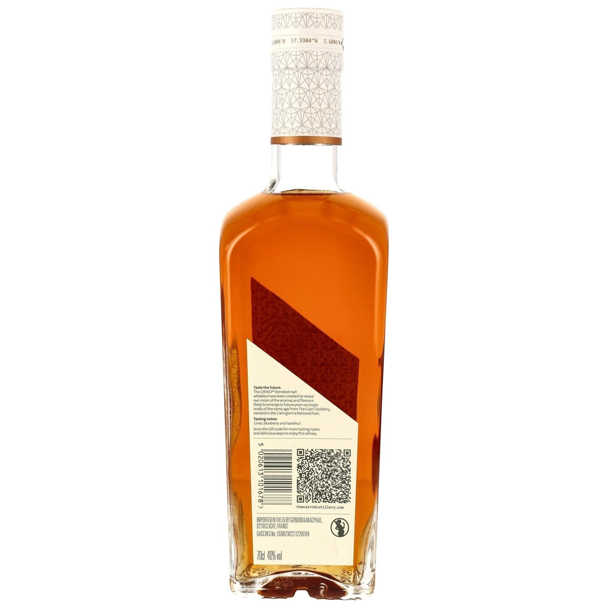 Schwarzbach Spirits CRN57 Vision Blended Malt Scotch Whisky bottle, amber liquid, 40% Vol., 70cl.