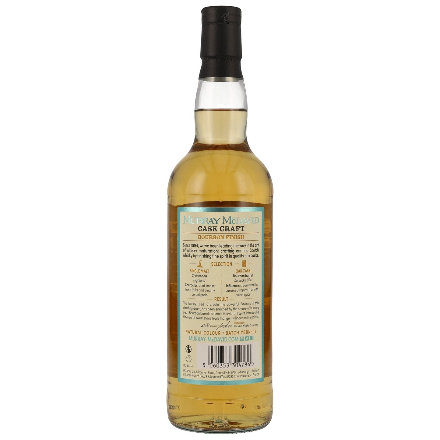 Schwarzbach Spirits Croftengea Bourbon Cask Finish Whisky Flasche mit detailliertem Etikett der Cask Craft Collection
