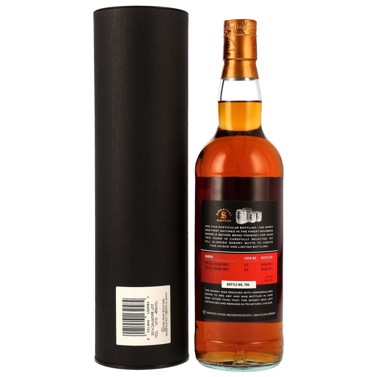 Schwarzbach Spirits Dalmore 12 Jahre Single Malt Whisky mit Signatory Vintage Flasche und schwarzer Geschenkdose