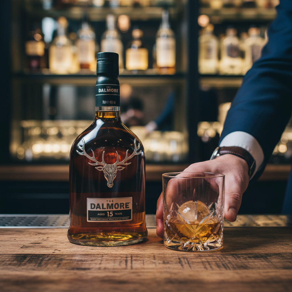 Schwarzbach Spirits The Dalmore 15 Years Highland Single Malt Scotch Whisky bottle and gift box with stag emblem.