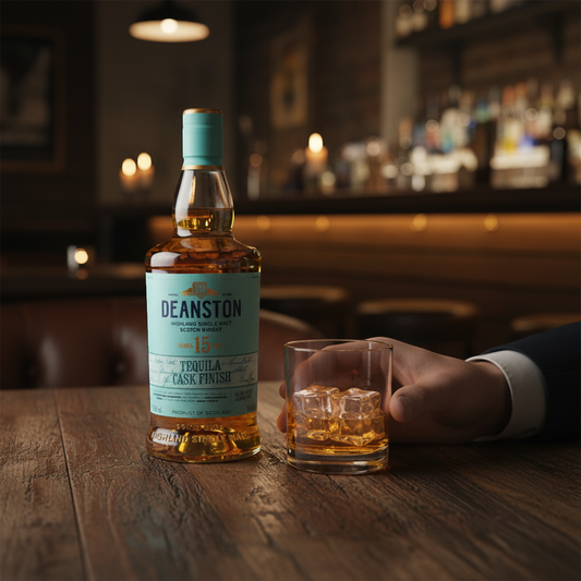 Schwarzbach Spirits Deanston 15 Year Old Tequila Cask Finish Highland Single Malt Scotch Whisky, 52.5% Vol. 70cl bottle and tube.
