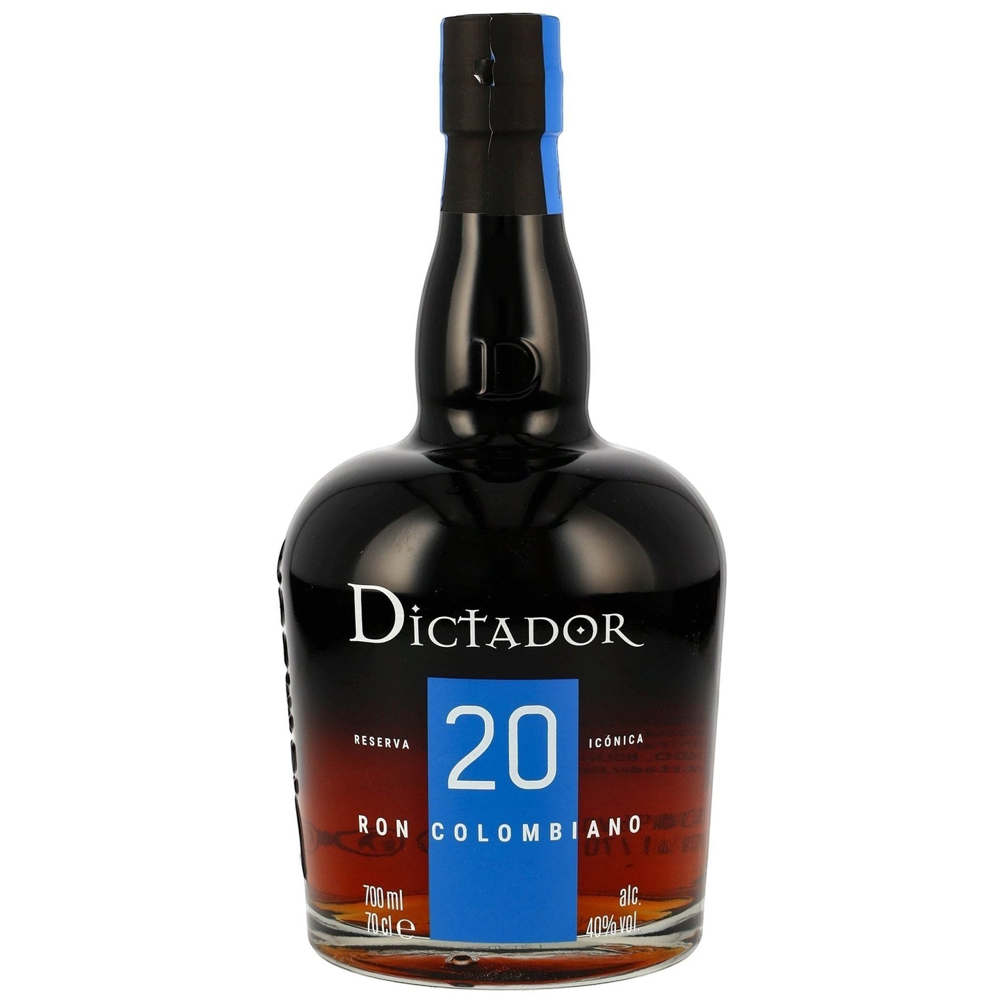 Schwarzbach Spirits: Dunkle Glasflasche Dictador 20 Jahre Icon Reserve Rum, 40% Vol., 700ml, kolumbianischer Rum mit Noten von Vanille und Karamell.