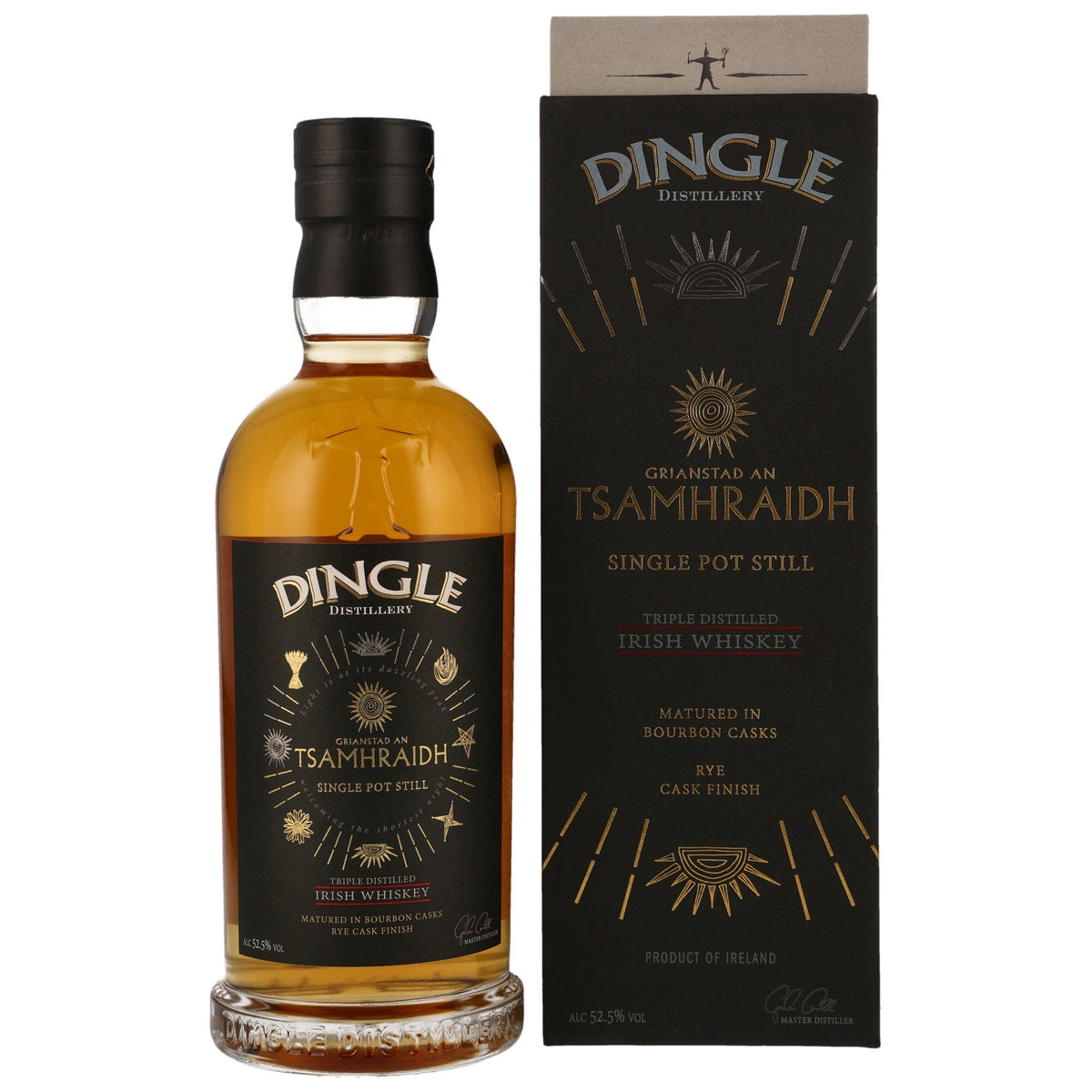 Schwarzbach Spirits Dingle Grianstad an Tsamhraidh Irish Whiskey Flasche mit schwarzer Geschenkverpackung