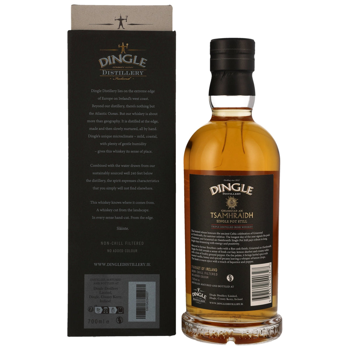Schwarzbach Spirits Dingle Grianstad an Tsamhraidh Irish Whiskey Flasche mit dunkler Geschenkverpackung