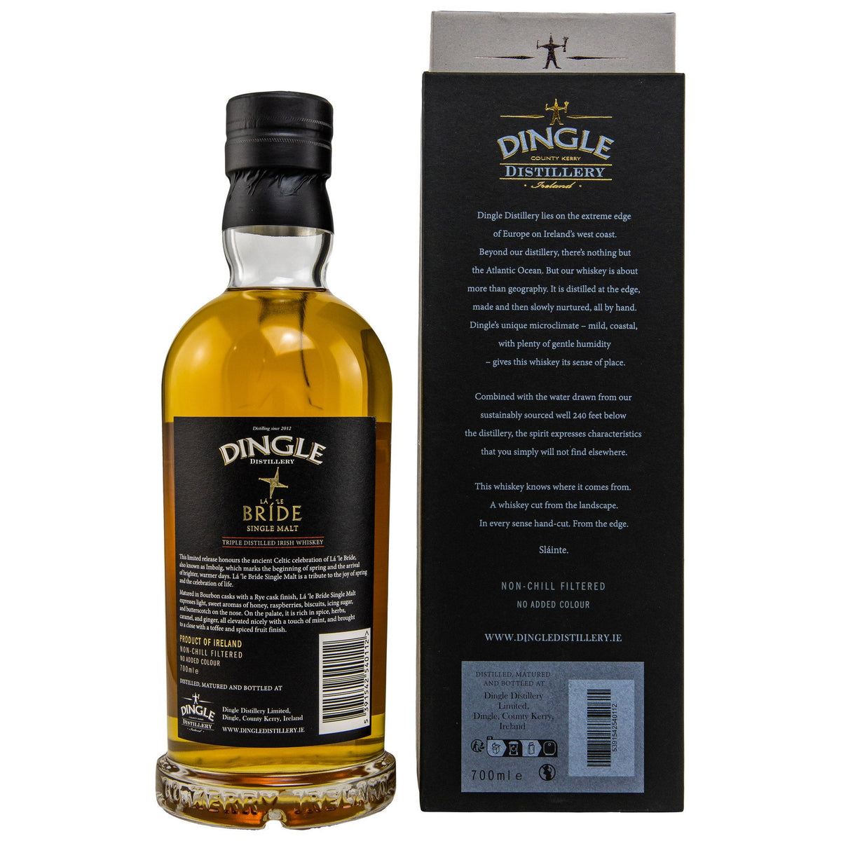 Schwarzbach Spirits Dingle La le Bride Single Malt Irish Whiskey Flasche mit schwarzer Geschenkverpackung