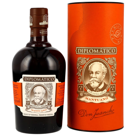 Schwarzbach Spirits DIPLOMATICO Mantuano Rum in Glasflasche mit orangefarbener Geschenkverpackung, 40% Vol.