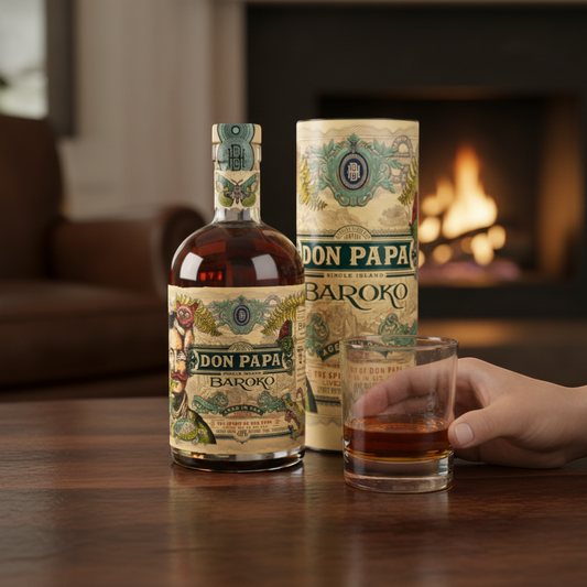 Schwarzbach Spirits Don Papa Baroko aged rum in oak, 40% ABV, with notes of vanilla, honey, mango, and toffee.