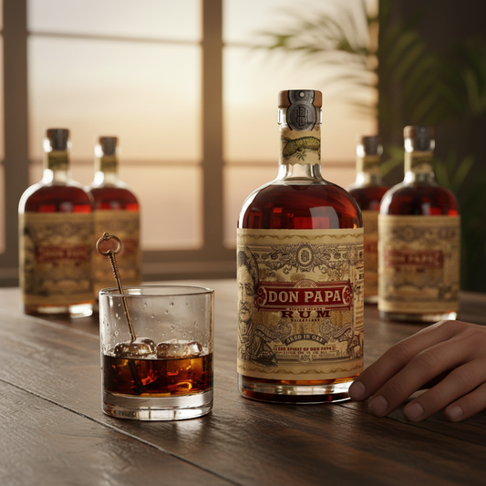 Schwarzbach Spirits Don Papa Single Island Rum, aged in oak, 40% Vol. with tropical fruit notes.
