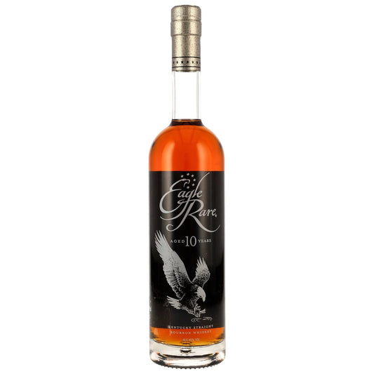 Schwarzbach Spirits Eagle Rare 10 Jahre Bourbon Whiskey, 45% Vol., bernsteinfarben, mit Adler-Motiv auf dem Etikett.