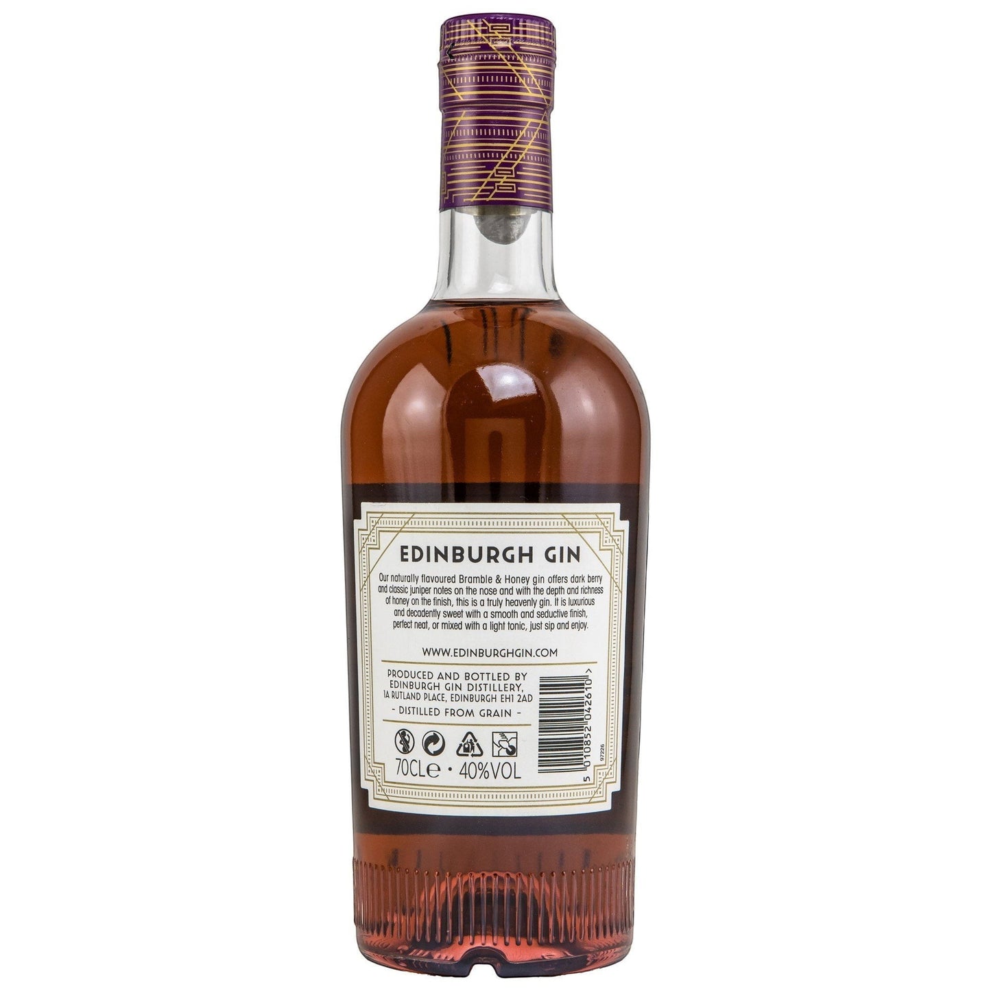 Schwarzbach Spirits Edinburgh Gin Bramble & Honey, 40% Vol., 70cl. Fruchtiger Gin mit Brombeere und Honig.