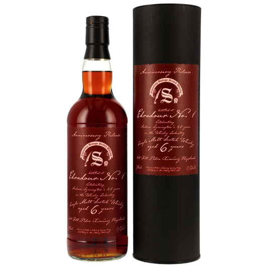 Schwarzbach Spirits Edradour No. 1 6 Jahre Single Malt Whisky mit Geschenkverpackung und dunkler Sherry-Farbe