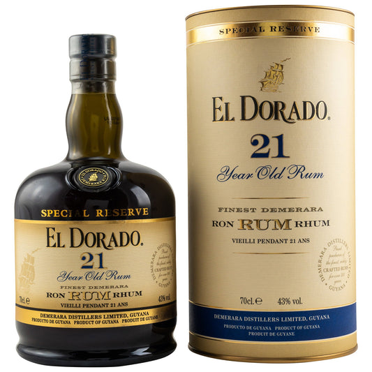 Schwarzbach Spirits El Dorado 21 Jahre Demerara Rum Flasche mit Geschenkdose aus Guyana
