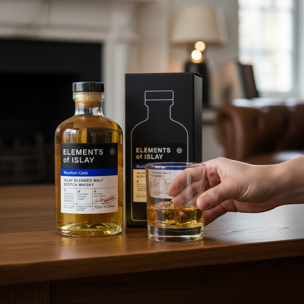 Schwarzbach Spirits Elements of Islay Bourbon Cask Islay Blended Malt Scotch Whisky, 70cl, 54.5% Vol. Non-chill filtered, natural colour.